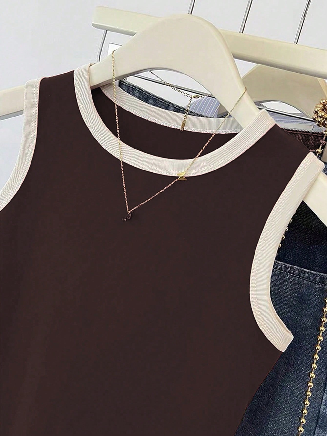 SHEIN Women's Contrast Binding Red Camisole Top