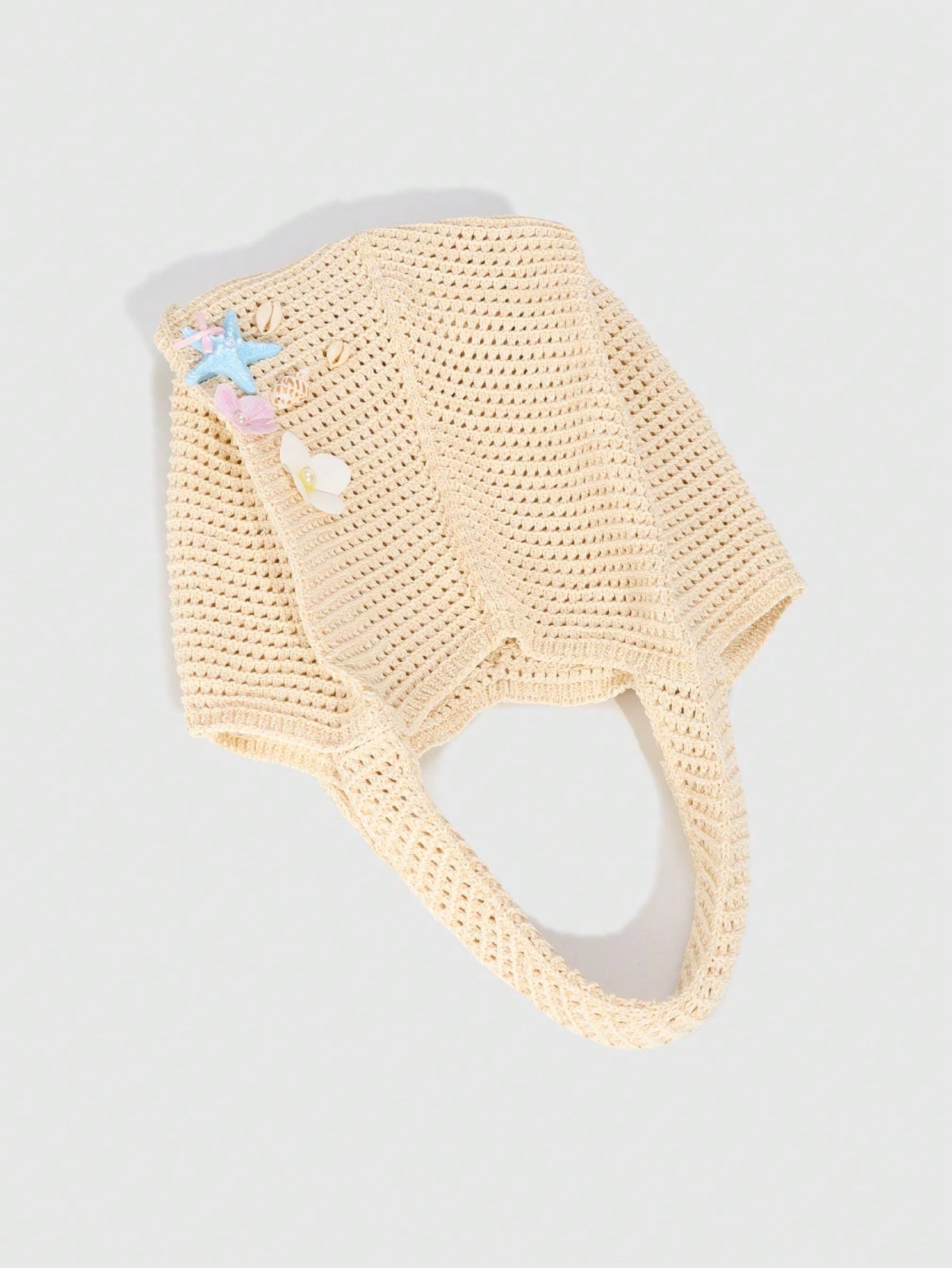 ROMWE Fairycore 1pc Tropical Ocean Beach Resort Style Woven Hollow Khaki Women Shoulder Tote Bag, Large Capacity