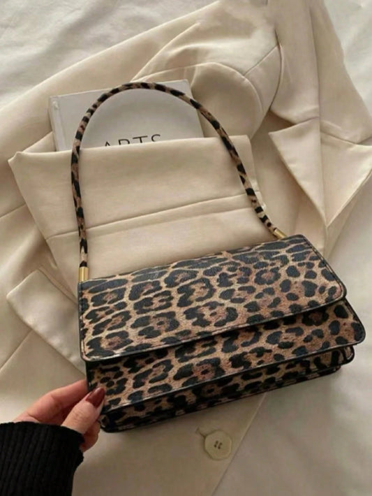 Vintage Colorblock Leopard Print Elegant Shoulder Underarm Bag