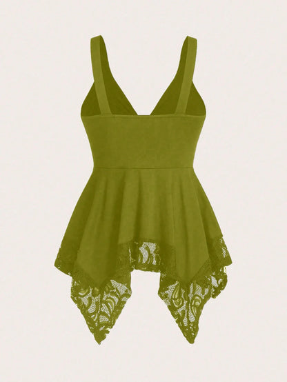 Sweetra Women Lace Decorated Heart Shaped And Floral Splicing Tank Top Y2K Outfit