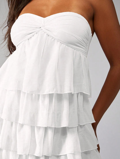 MISSGUIDED Strapless Mini Dress Tiered Ruffle Party Cocktail Wedding Guest Bridesmaid Twist Front Empire Waist