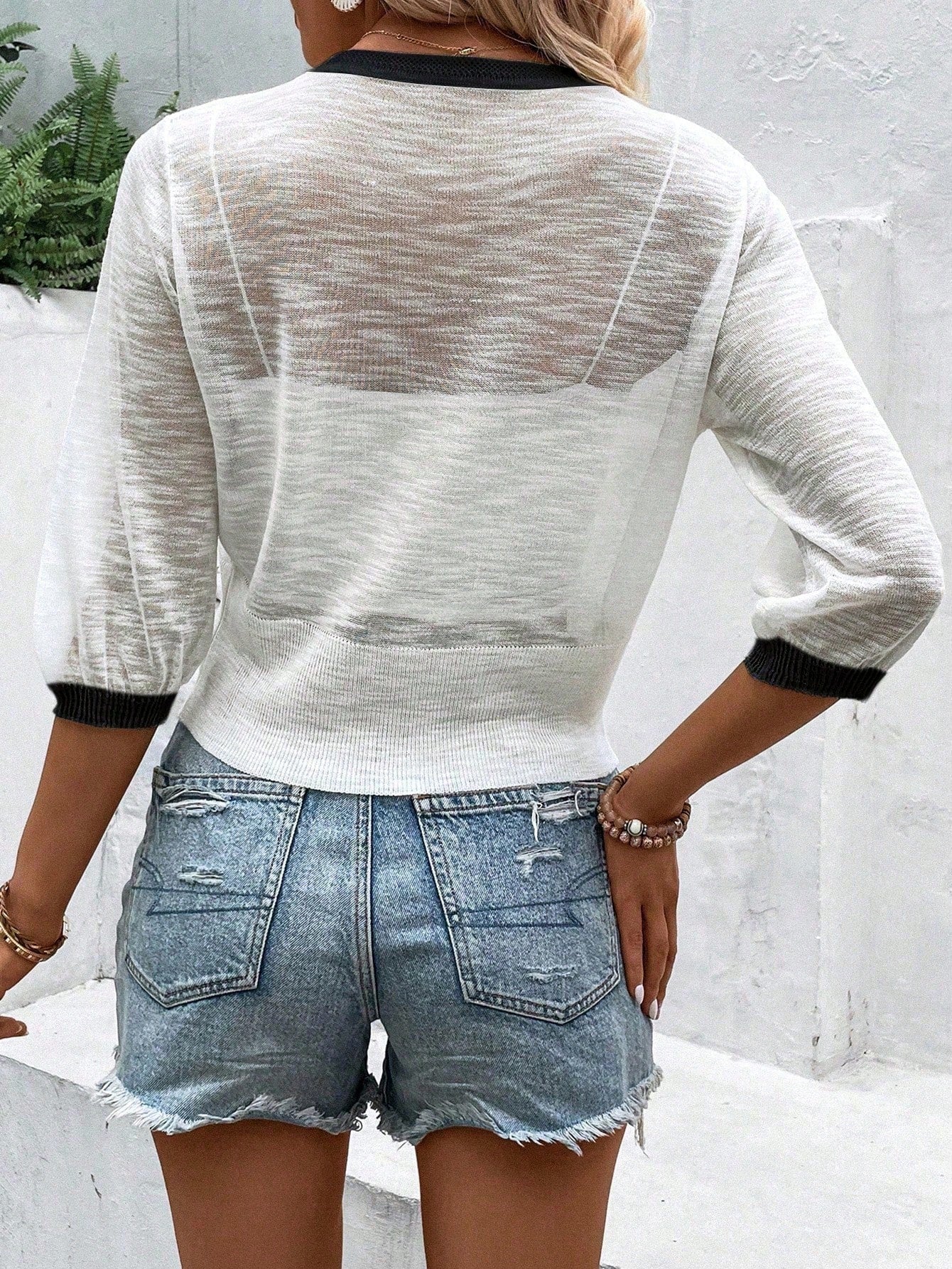 EMERY ROSE Breathable Sheer Short Sleeve Cardigan In Solid Color For Casual Or Beach Vacation