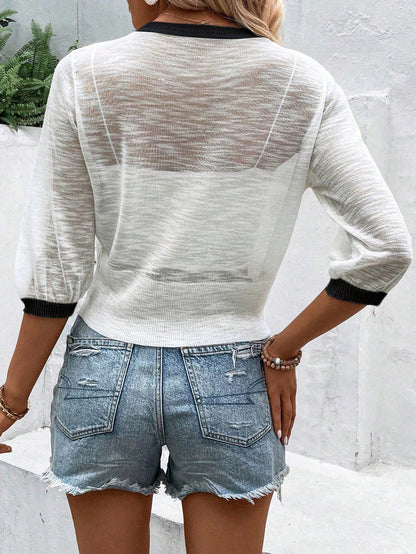 EMERY ROSE Breathable Sheer Short Sleeve Cardigan In Solid Color For Casual Or Beach Vacation