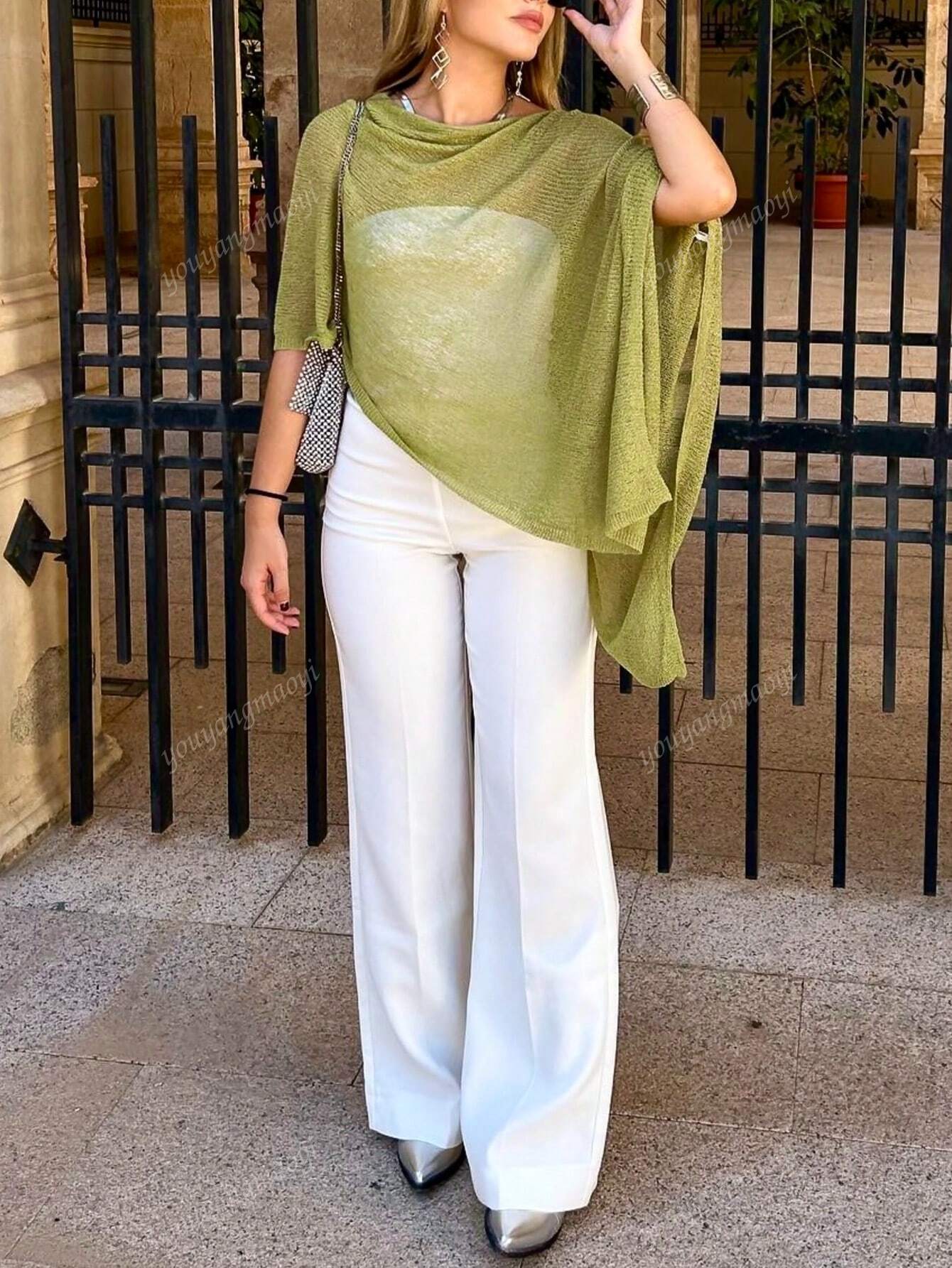 Fashionable & Elegant Loose Knit Cardigan Shawl, Women, Oversized Fit, Lightweight, Stylish, Suitable For Spring/Summer Everyday, Casual Travel, Beach