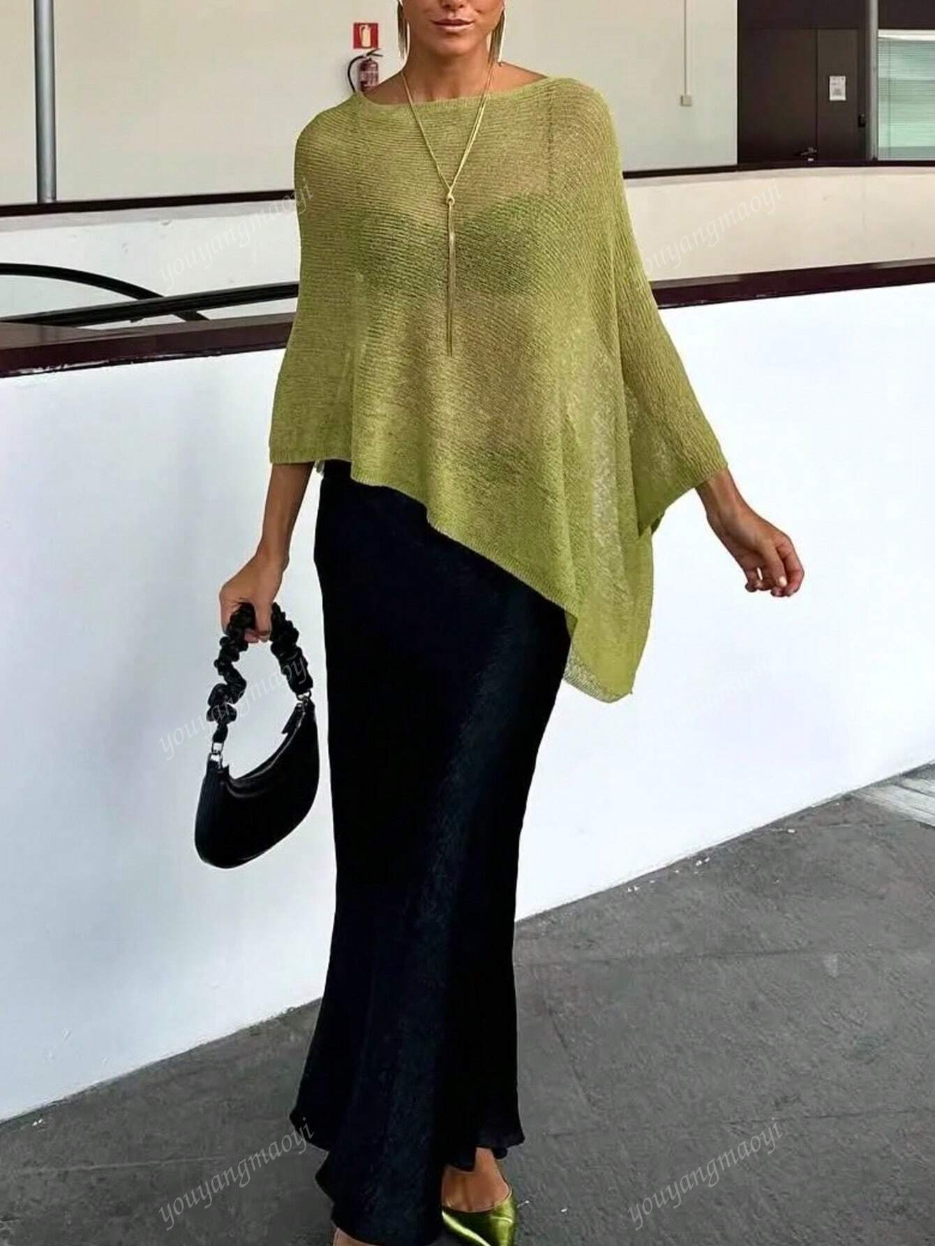 Fashionable & Elegant Loose Knit Cardigan Shawl, Women, Oversized Fit, Lightweight, Stylish, Suitable For Spring/Summer Everyday, Casual Travel, Beach