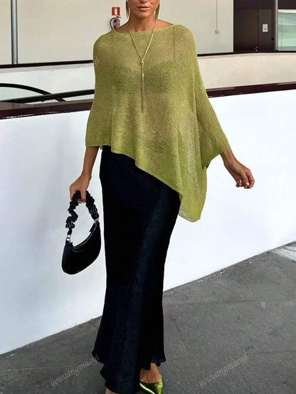 Fashionable & Elegant Loose Knit Cardigan Shawl, Women, Oversized Fit, Lightweight, Stylish, Suitable For Spring/Summer Everyday, Casual Travel, Beach