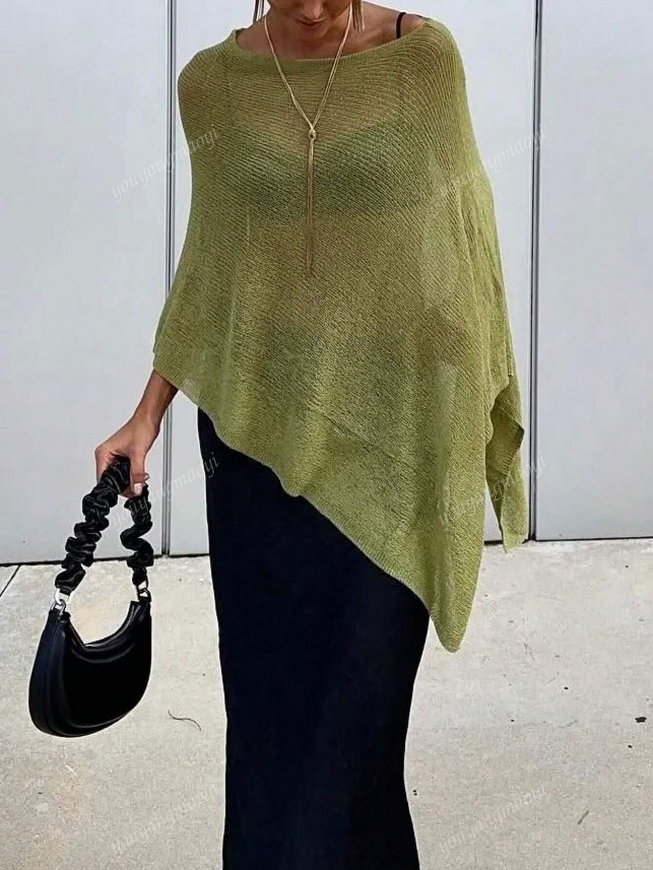 Fashionable & Elegant Loose Knit Cardigan Shawl, Women, Oversized Fit, Lightweight, Stylish, Suitable For Spring/Summer Everyday, Casual Travel, Beach