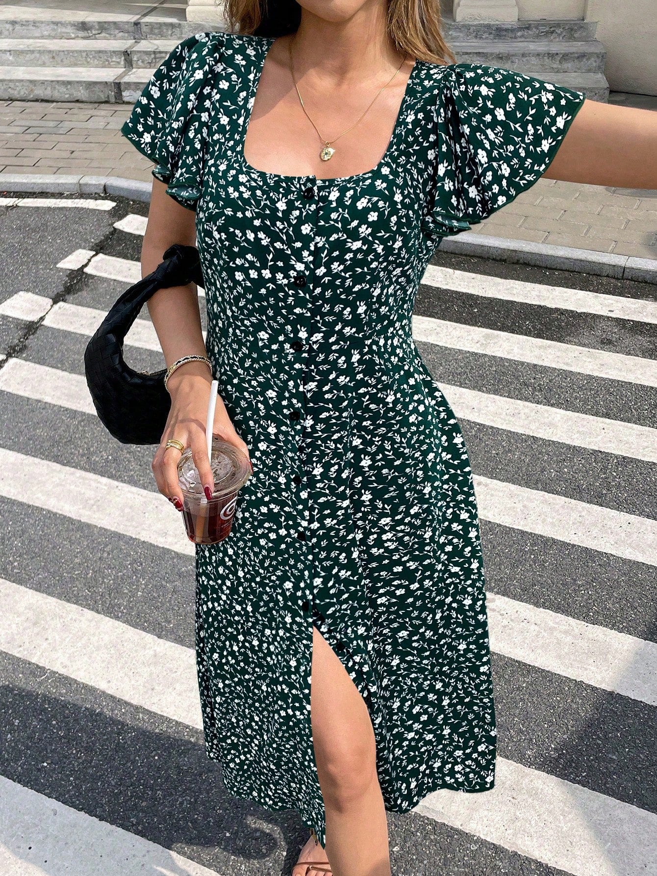 Serisse Women's Front Button Floral Allover Print Casual Long Dress,Bohemia