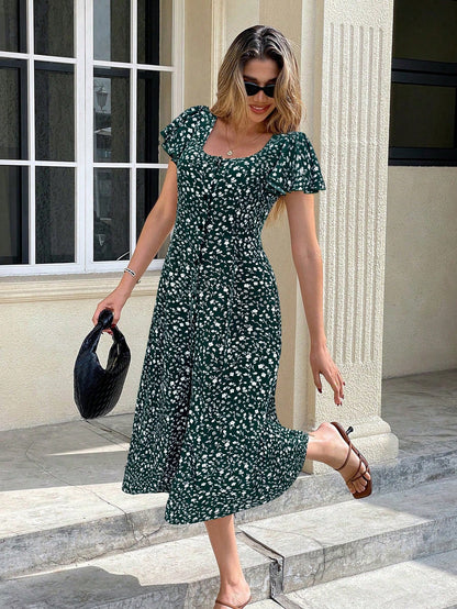 Serisse Women's Front Button Floral Allover Print Casual Long Dress,Bohemia