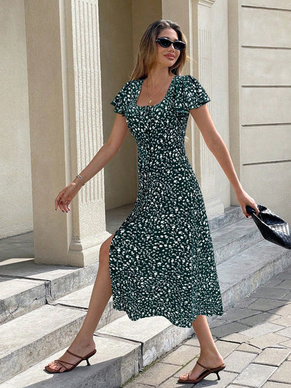 Serisse Women's Front Button Floral Allover Print Casual Long Dress,Bohemia