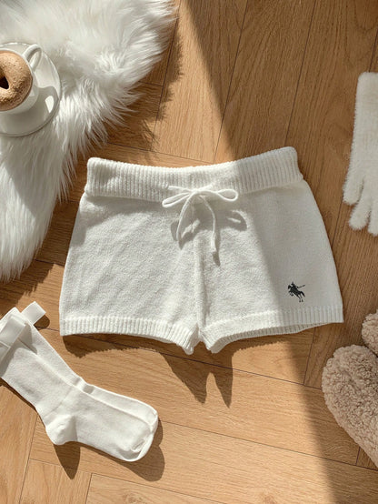 Comfortcana Women Casual Skinny Knit Pants, Versatile, Small Logo Embroidered