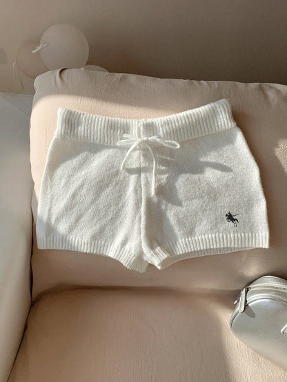 Comfortcana Women Casual Skinny Knit Pants, Versatile, Small Logo Embroidered