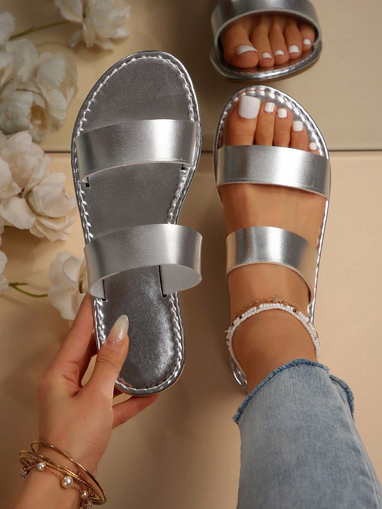 Women's Flat Fashion Casual Gold Beach Indoor Outdoor Party Leather Sandals