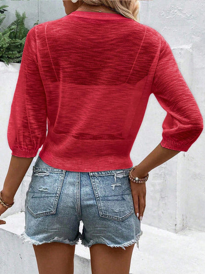 EMERY ROSE Breathable Sheer Short Sleeve Cardigan In Solid Color For Casual Or Beach Vacation