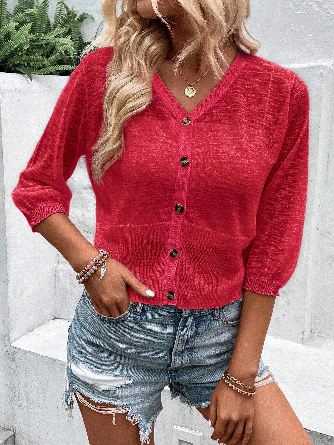EMERY ROSE Breathable Sheer Short Sleeve Cardigan In Solid Color For Casual Or Beach Vacation