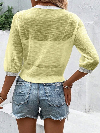 EMERY ROSE Breathable Sheer Short Sleeve Cardigan In Solid Color For Casual Or Beach Vacation