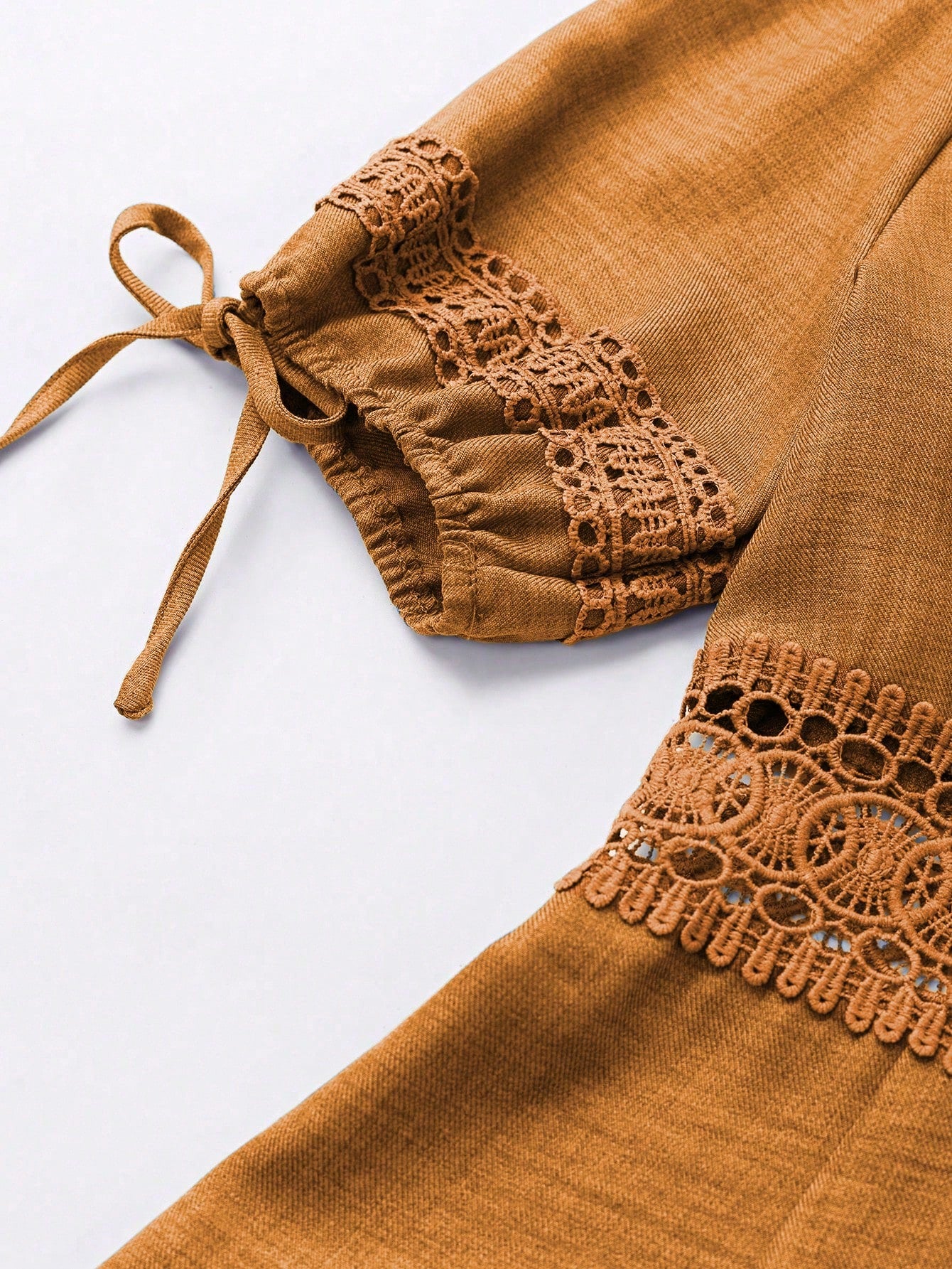 SHEIN Clasi Women's Solid Color Lace Trim Puff Sleeve Mini Dress, Summer