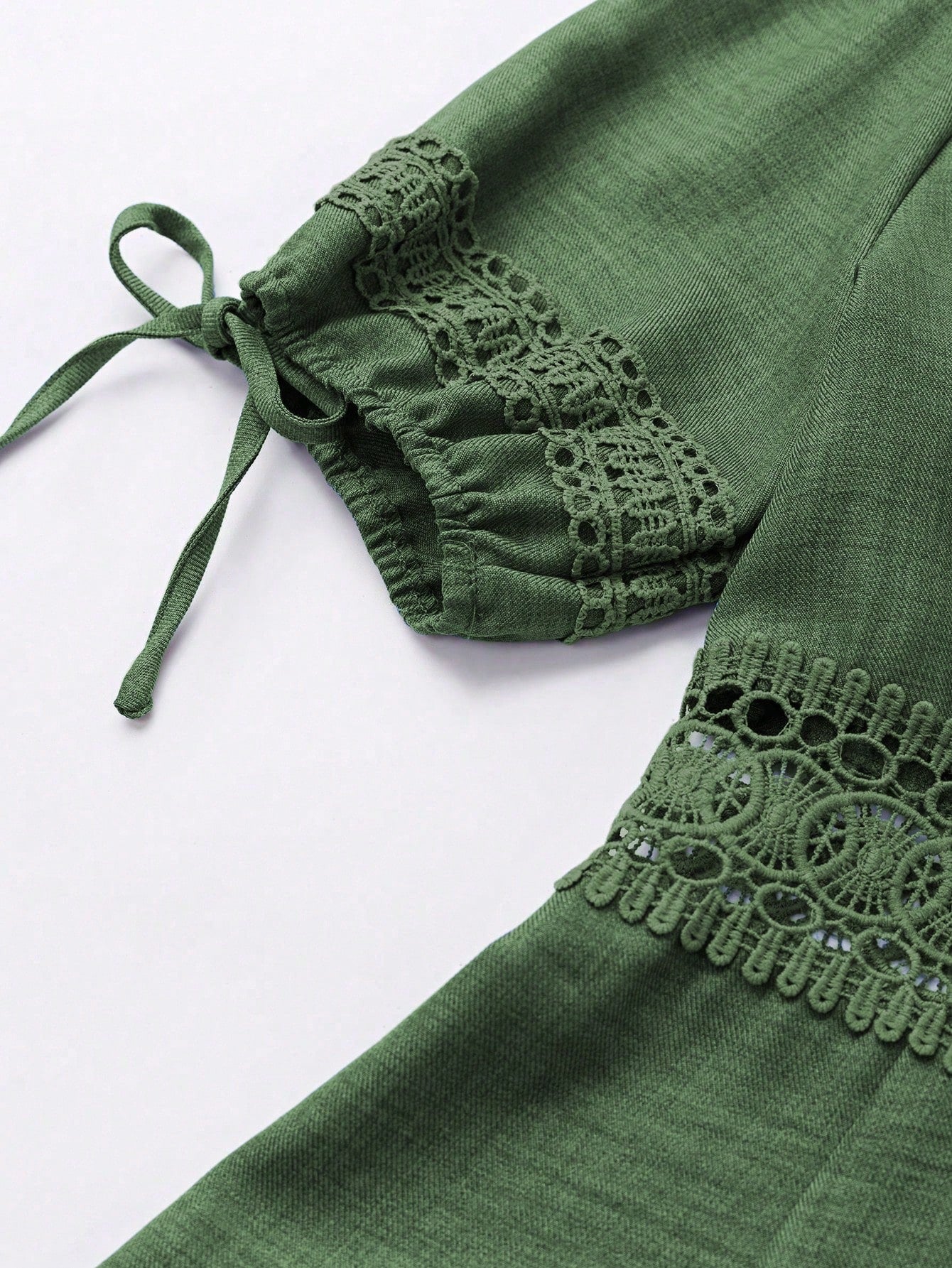 SHEIN Clasi Women's Solid Color Lace Trim Puff Sleeve Mini Dress, Summer