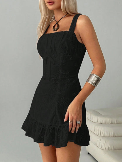 Easelle Women's Summer Clothing Vacation Romantic Bohemian Beach Casual Sweet White Embroidery Embroidery Front Tie Ruffles Small Flying Sleeves Suspender Mini Dress