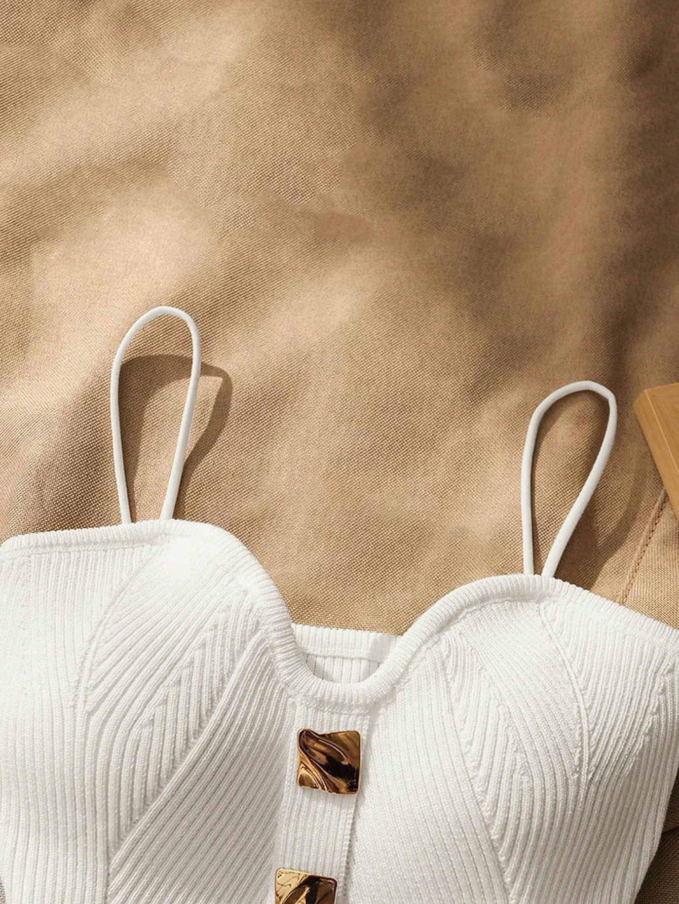 Women Metallic Decor Form-Fitting Camisole Knit Top