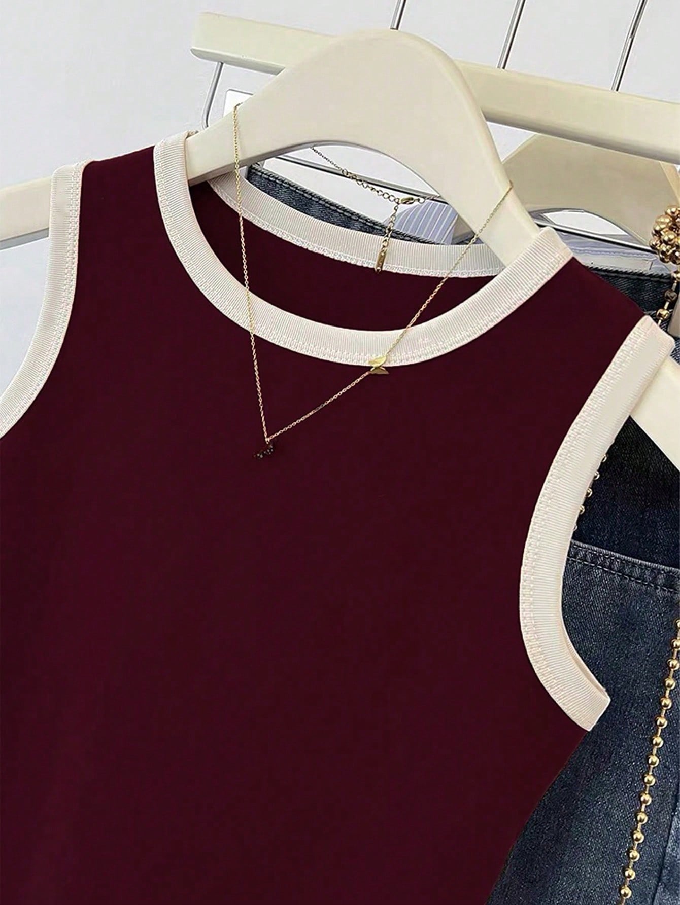 SHEIN Women's Contrast Binding Red Camisole Top