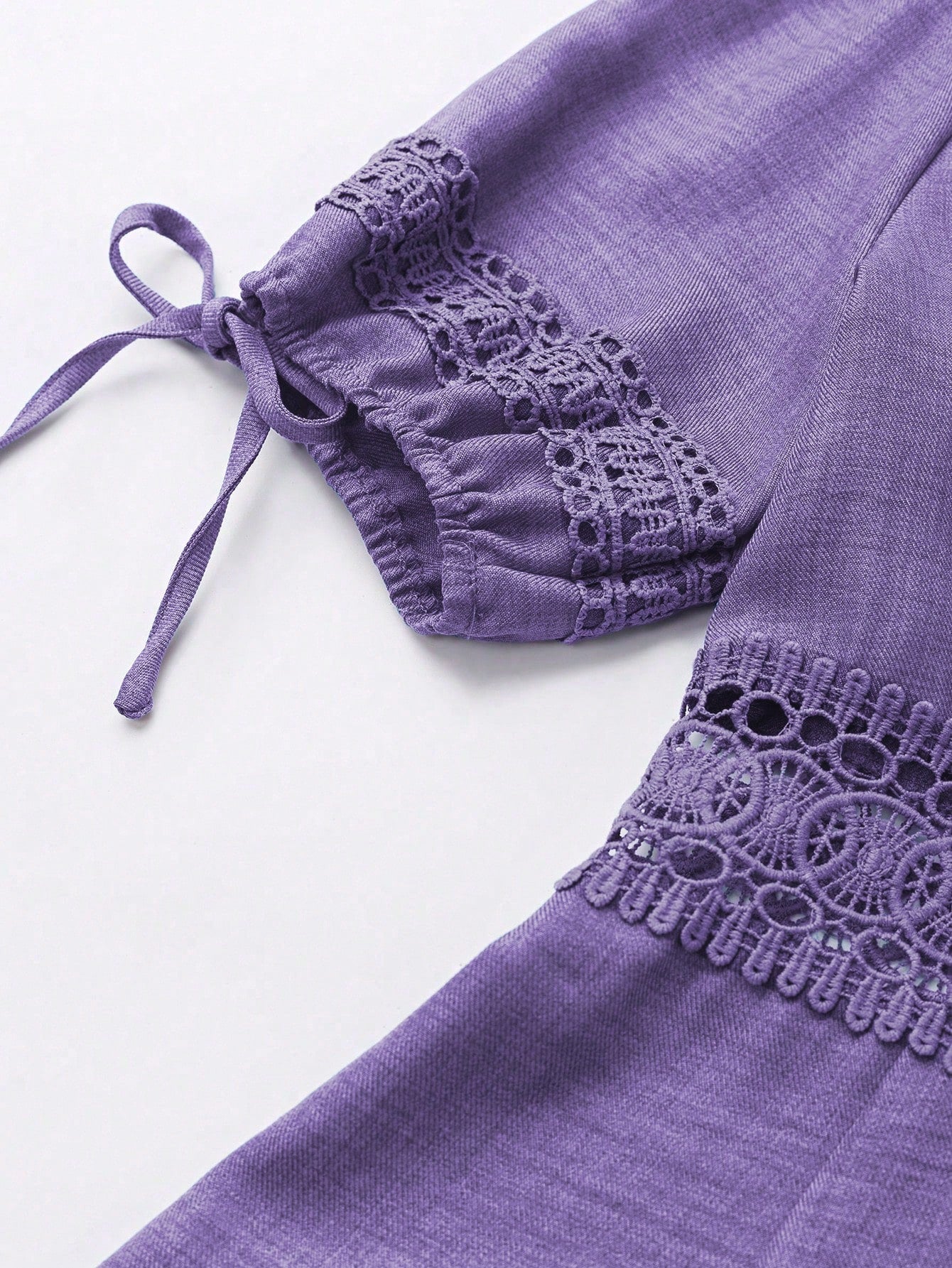 SHEIN Clasi Women's Solid Color Lace Trim Puff Sleeve Mini Dress, Summer