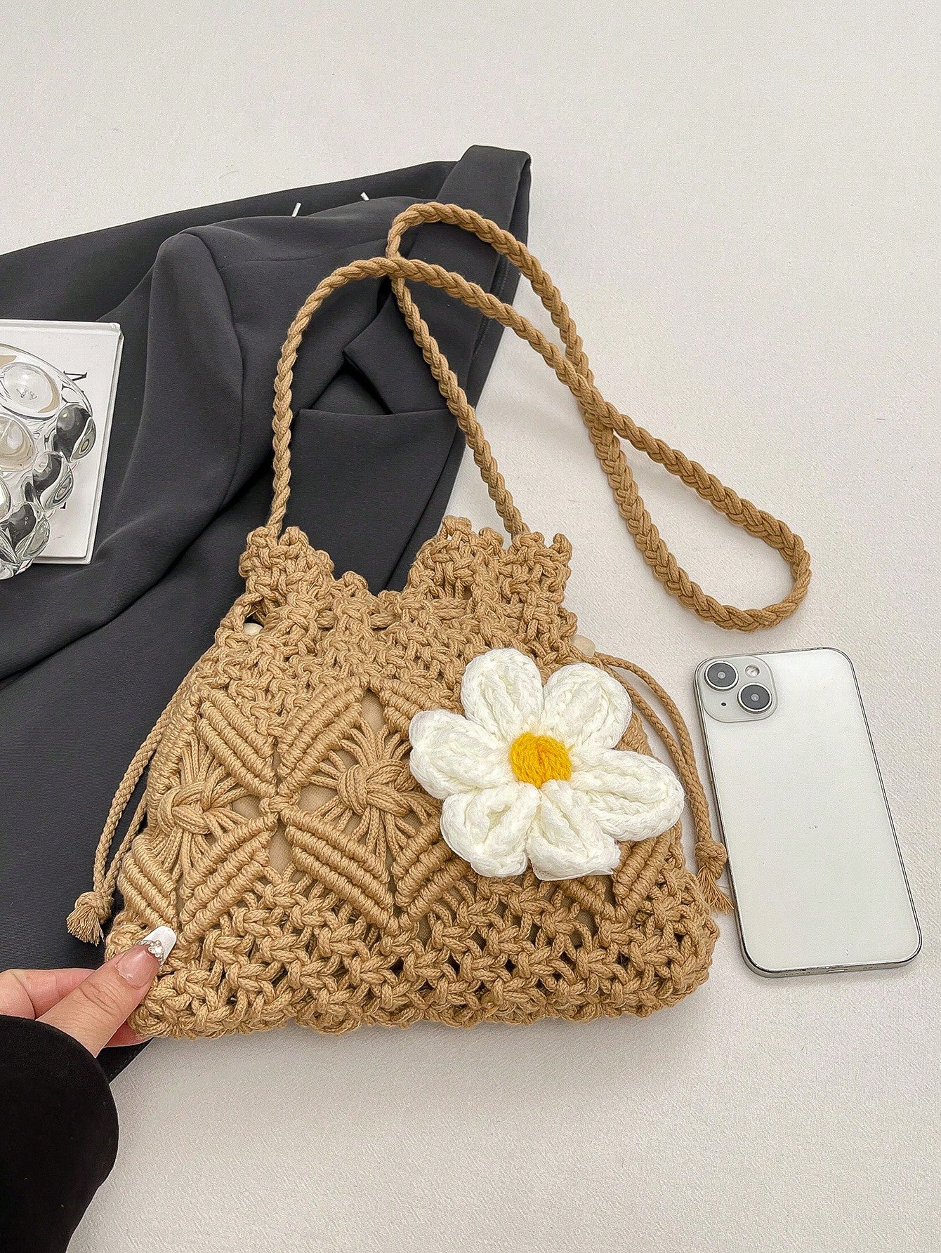 Handwoven Small Crossbody Bag For Women, New Woven Messenger Bag, Niche Beach Casual Shoulder Bag, Mini Square Envelope Bag, Crossbody Bag, Suitable For Beach Resort