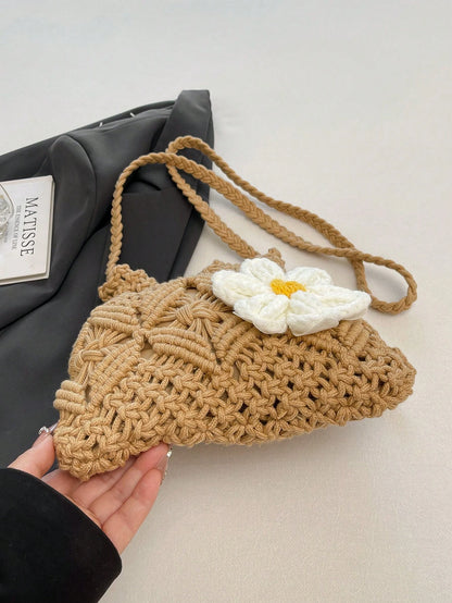 Handwoven Small Crossbody Bag For Women, New Woven Messenger Bag, Niche Beach Casual Shoulder Bag, Mini Square Envelope Bag, Crossbody Bag, Suitable For Beach Resort