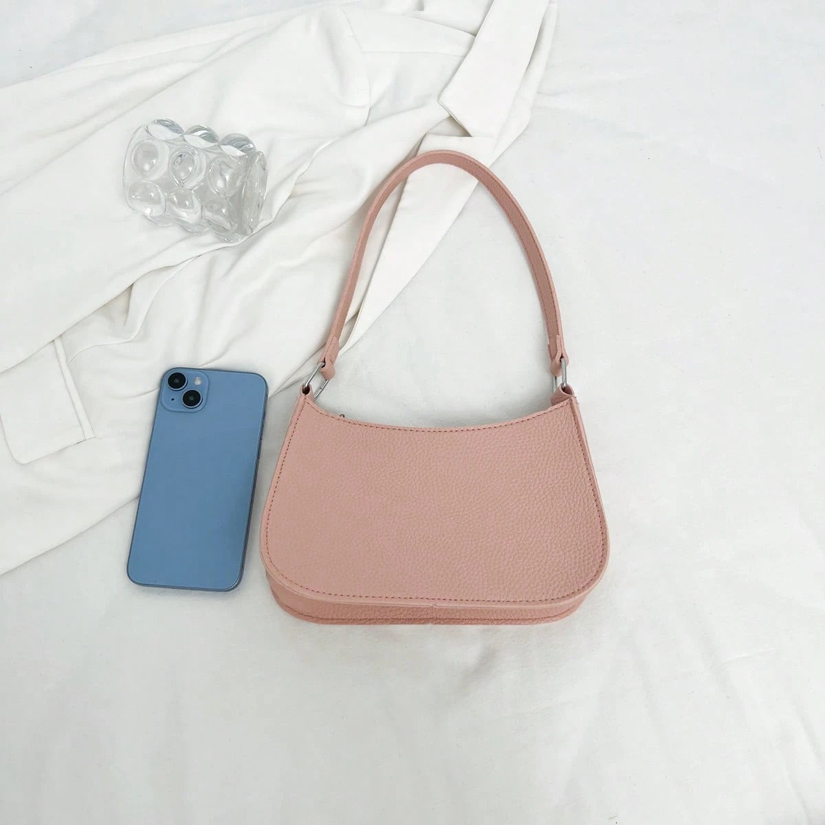 Solid Color Minimalist & Elegant Embossed Shoulder Bag
