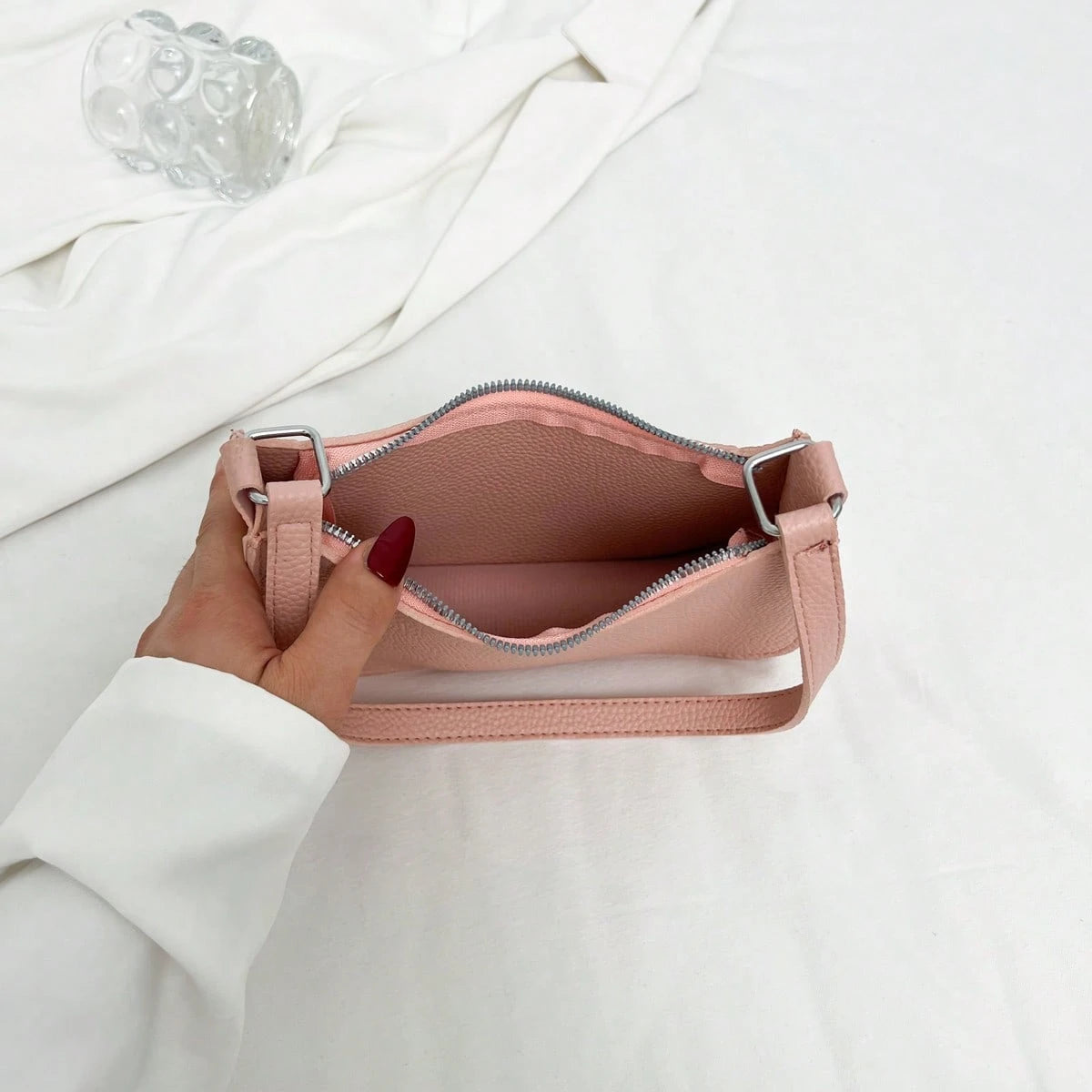 Solid Color Minimalist & Elegant Embossed Shoulder Bag