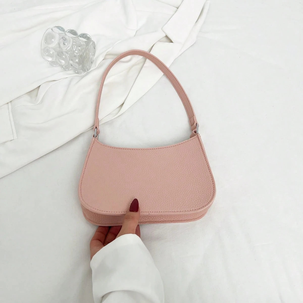 Solid Color Minimalist & Elegant Embossed Shoulder Bag