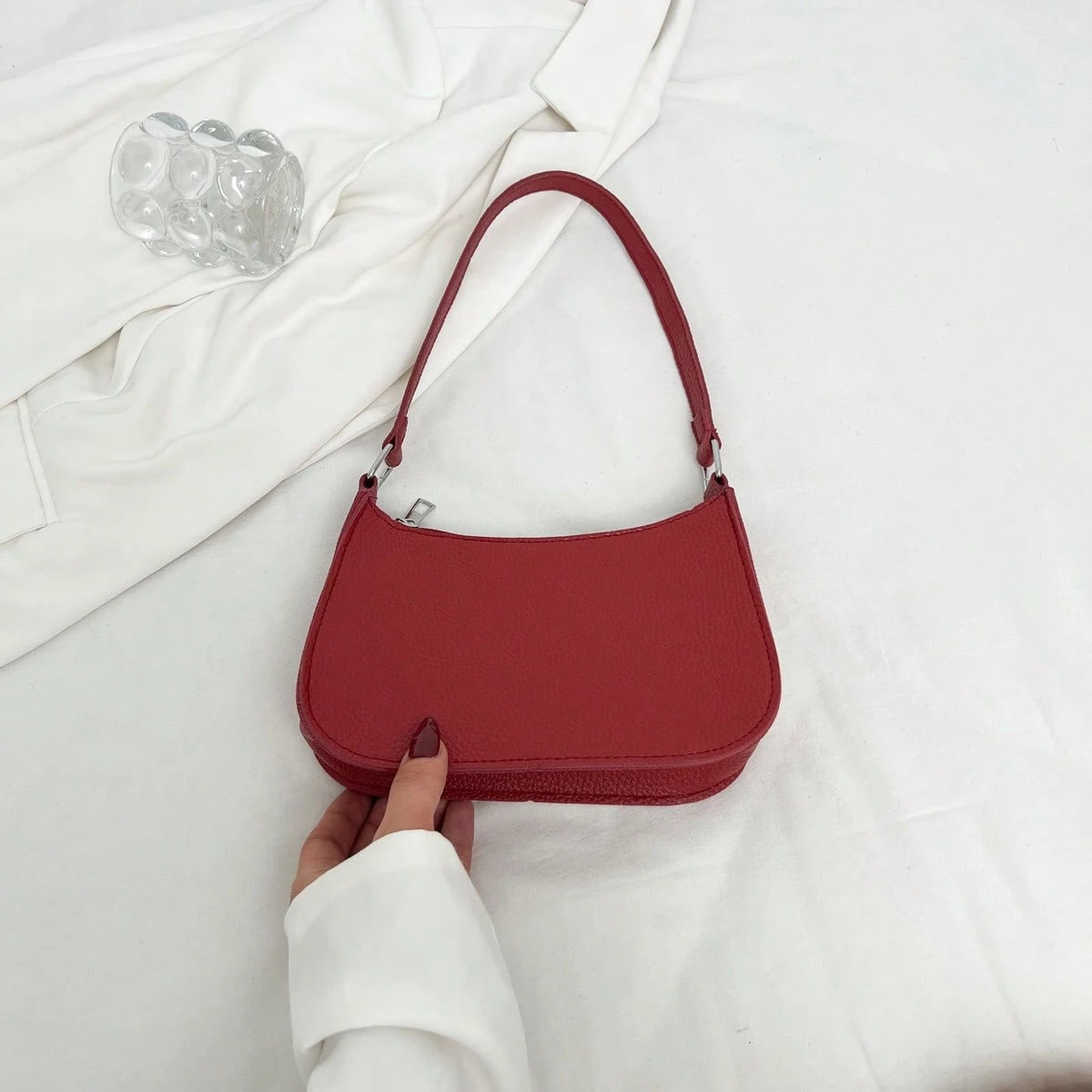 Solid Color Minimalist & Elegant Embossed Shoulder Bag