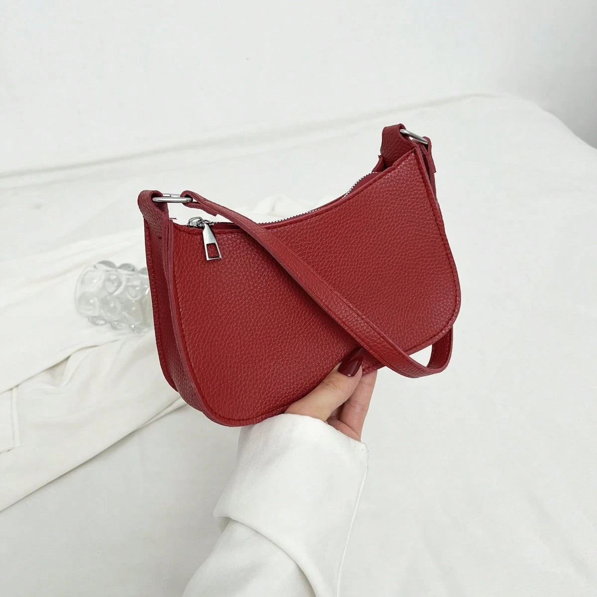Solid Color Minimalist & Elegant Embossed Shoulder Bag