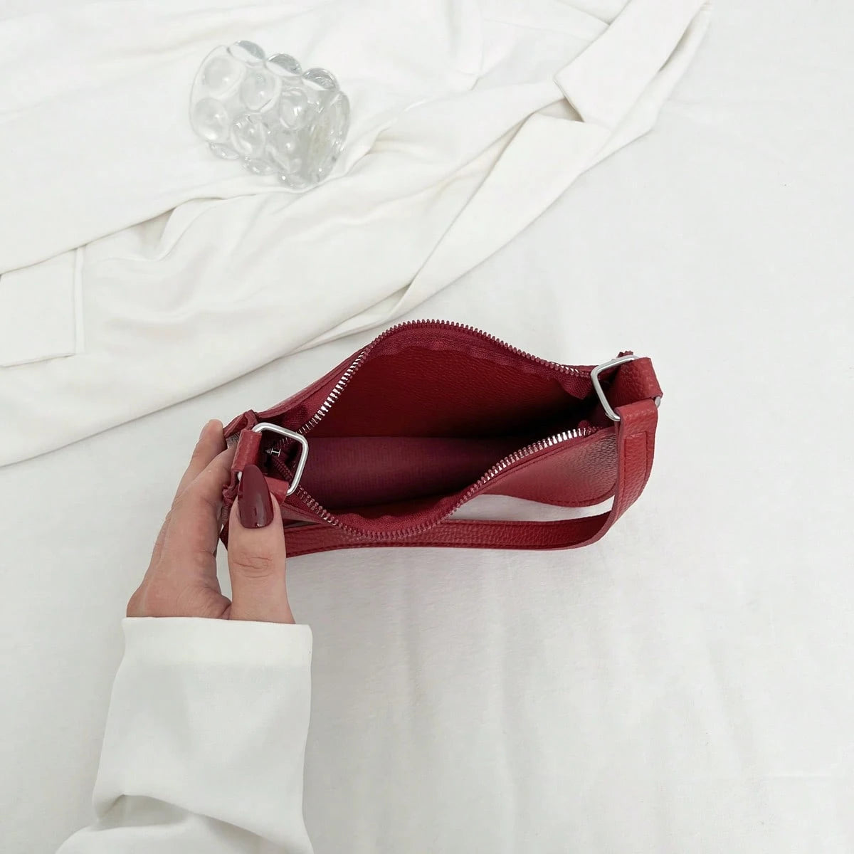 Solid Color Minimalist & Elegant Embossed Shoulder Bag