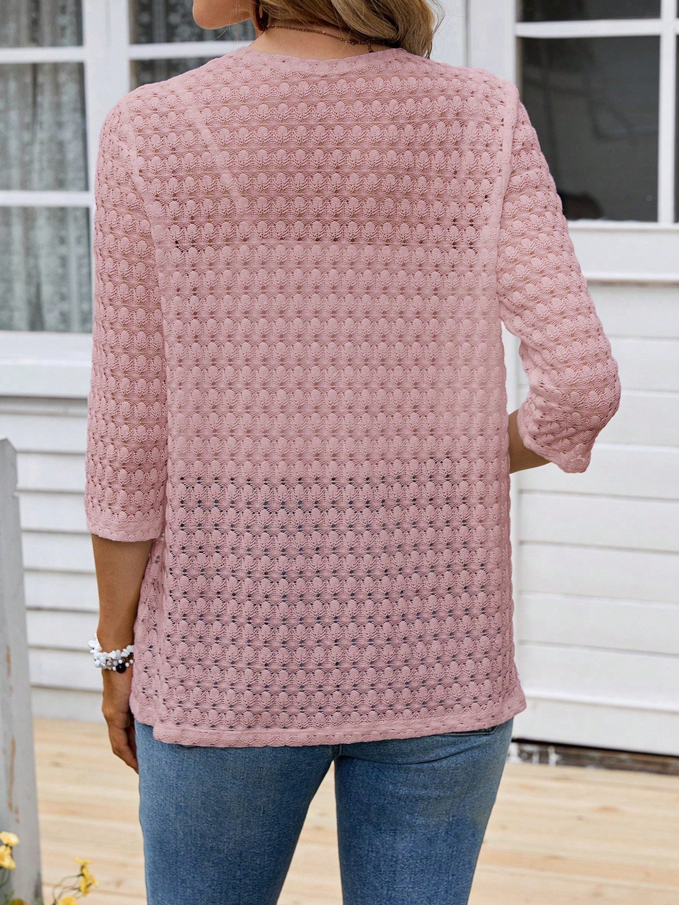 EMERY ROSE Women's Vacation Casual Solid Color Hollow-Out Knit Cardigan