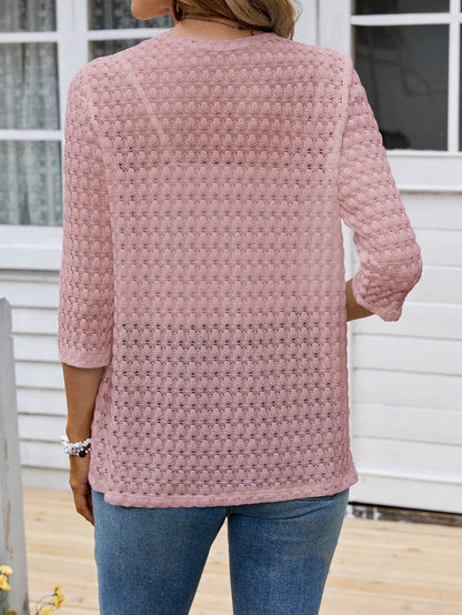 EMERY ROSE Women's Vacation Casual Solid Color Hollow-Out Knit Cardigan