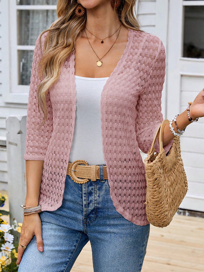 EMERY ROSE Women's Vacation Casual Solid Color Hollow-Out Knit Cardigan