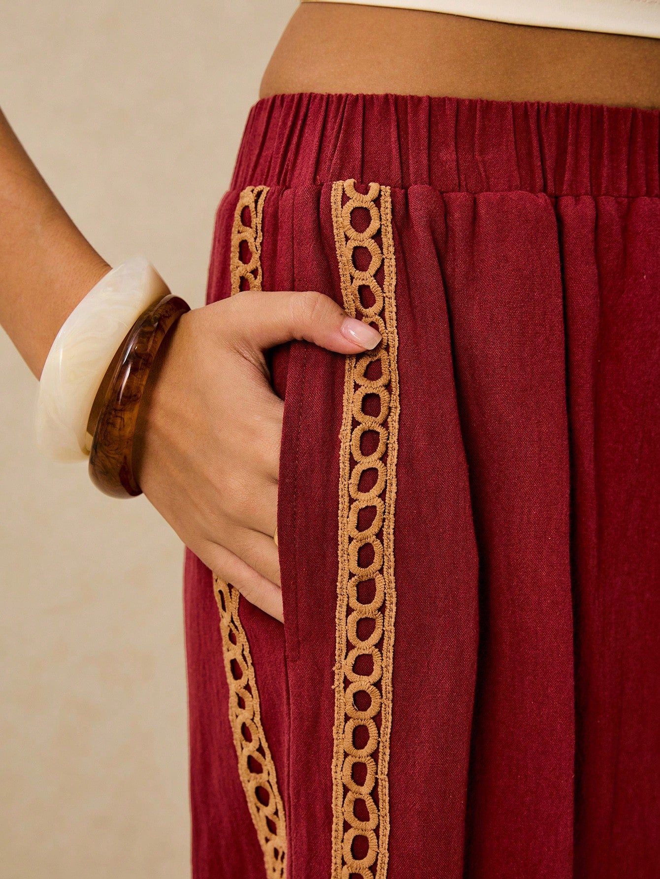 Poéselle Women's Wide Leg Loose Casual Pants With Sun Embroidered Pockets,Vacation Outfits Woman,Beach Vacation,Embroidered Pants,Summer Outfits For Women Vacation Outfits Women Resort Wear