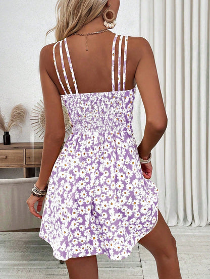 Breezaya Women's Yellow Floral Print Cami Dress Vacation Beach Outfit