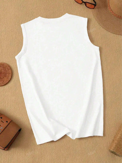 Vintage Western Style Women Tank Top With Slogan Print, Summer