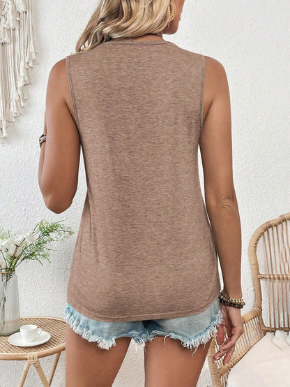 EMERY ROSE Summer V-Neck Contrast Guipure Lace Knitted Tank Top