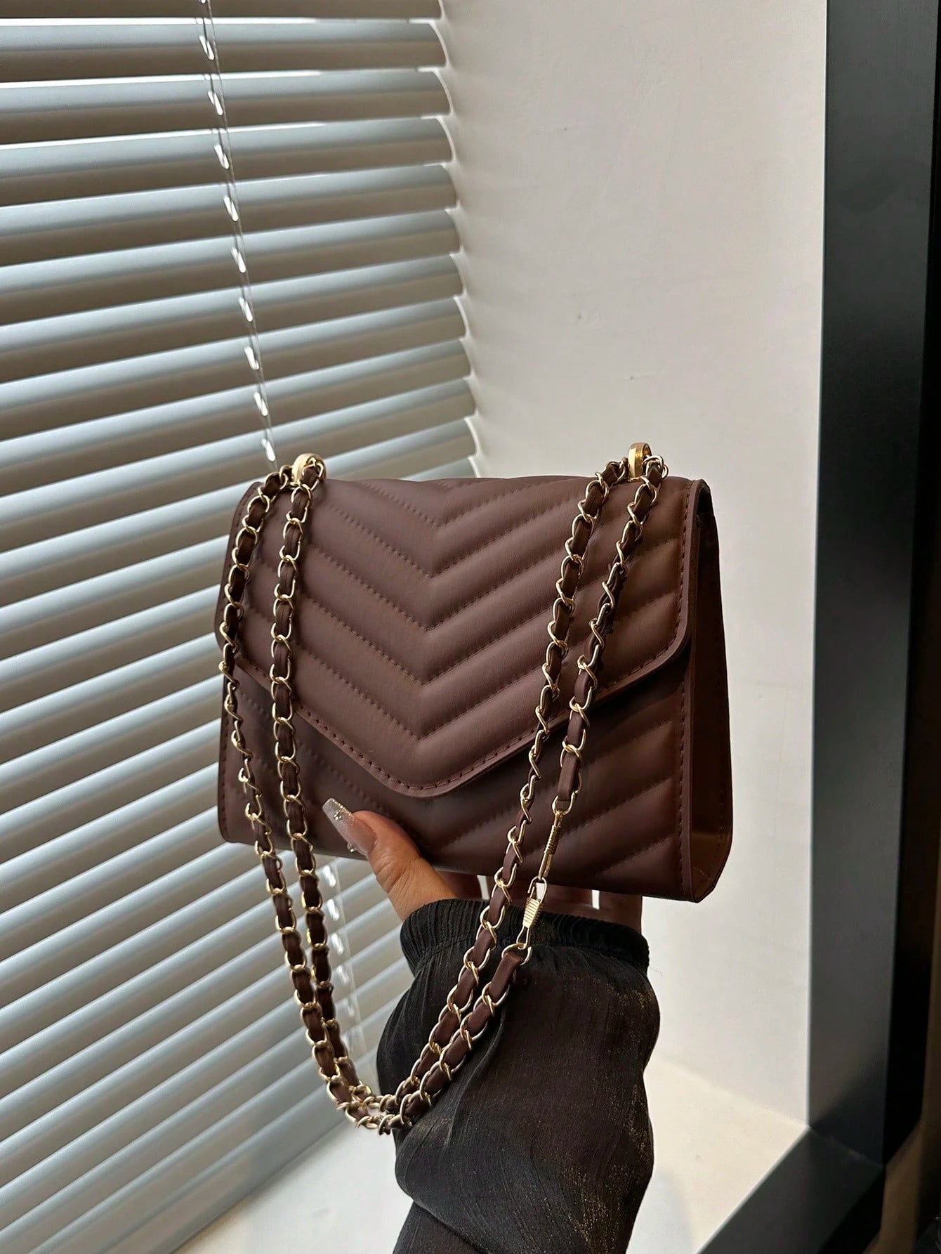 Mini Chevron Chain Flap Square Bag