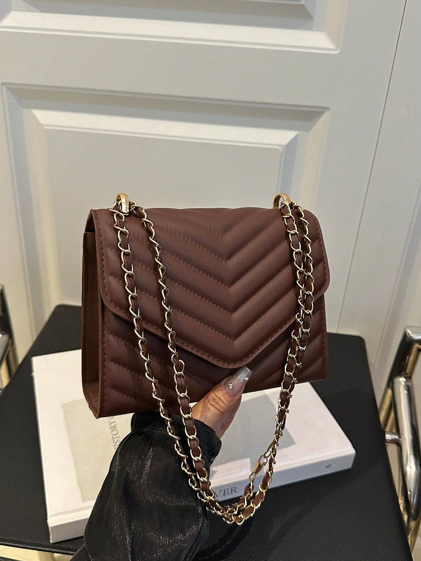 Mini Chevron Chain Flap Square Bag