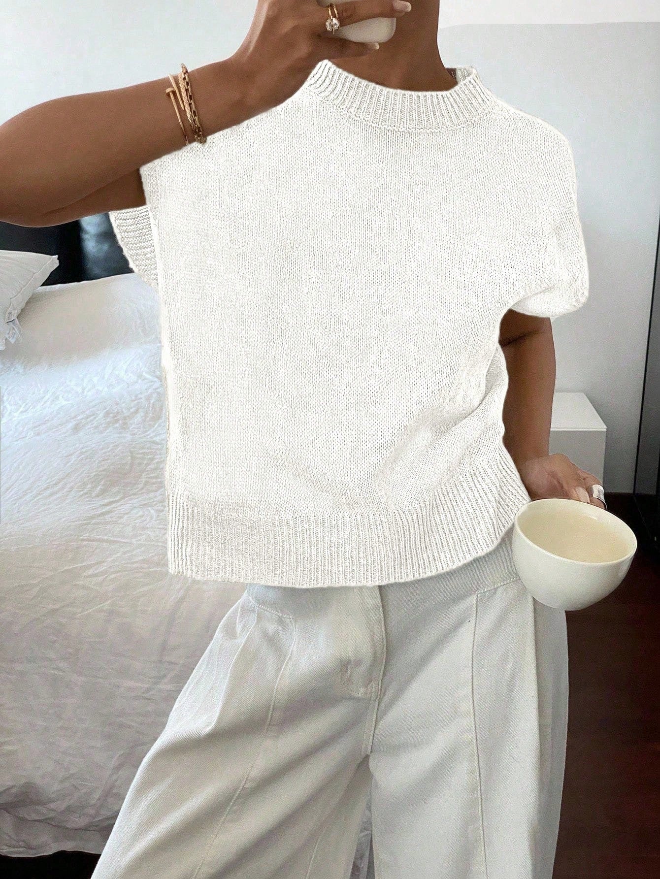 Siren Gaze Women's Casual Elegant Short Sleeve Knit Sweater, Suitable For Summer,Knitted Sweater