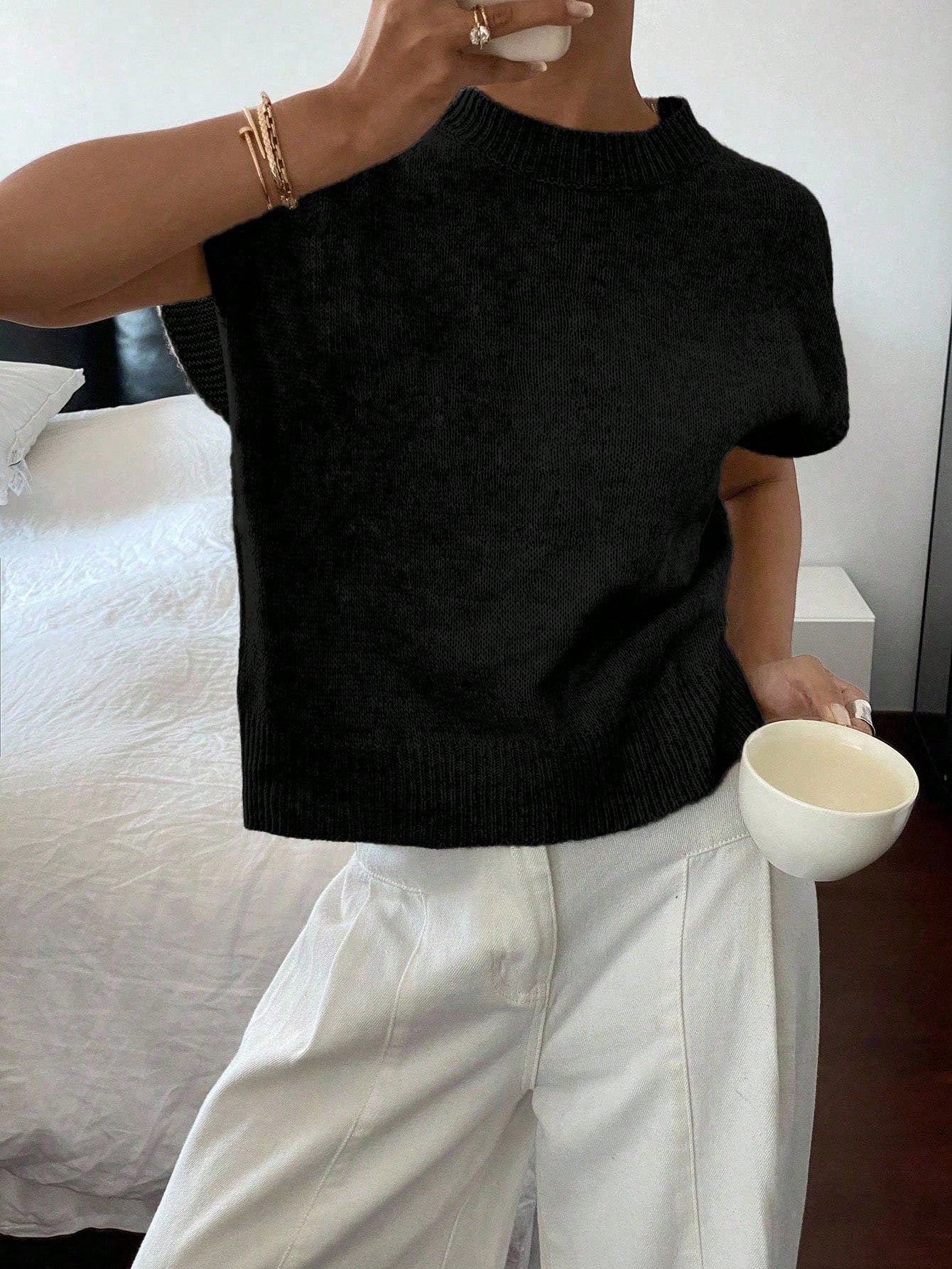 Siren Gaze Women's Casual Elegant Short Sleeve Knit Sweater, Suitable For Summer,Knitted Sweater