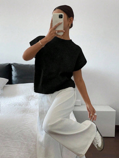 Siren Gaze Women's Casual Elegant Short Sleeve Knit Sweater, Suitable For Summer,Knitted Sweater