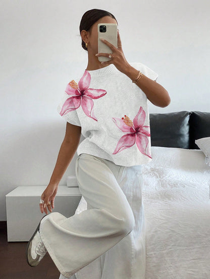 Siren Gaze Women's Casual Elegant Short Sleeve Knit Sweater, Suitable For Summer,Knitted Sweater