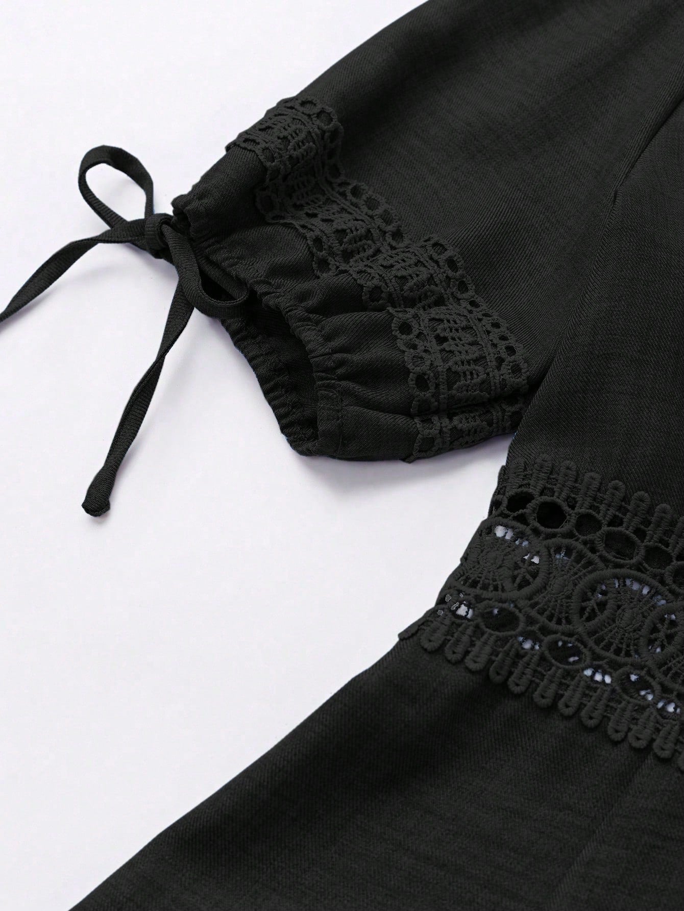 SHEIN Clasi Women's Solid Color Lace Trim Puff Sleeve Mini Dress, Summer