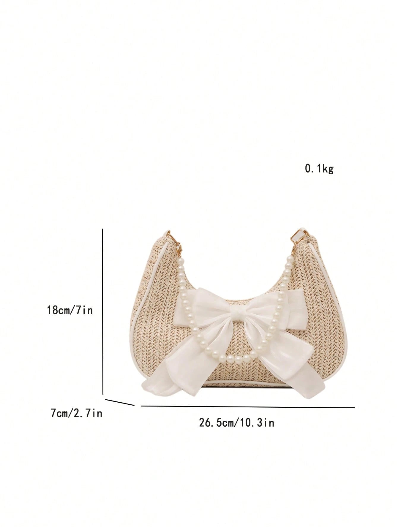 Fashionable Solid-Color Metal Chain Straw Crescent Moon Tote Bag, Women's Multi-Purpose Handbag, Clutch, Beach Bag, Casual Straw Handbag, Phone Pouch