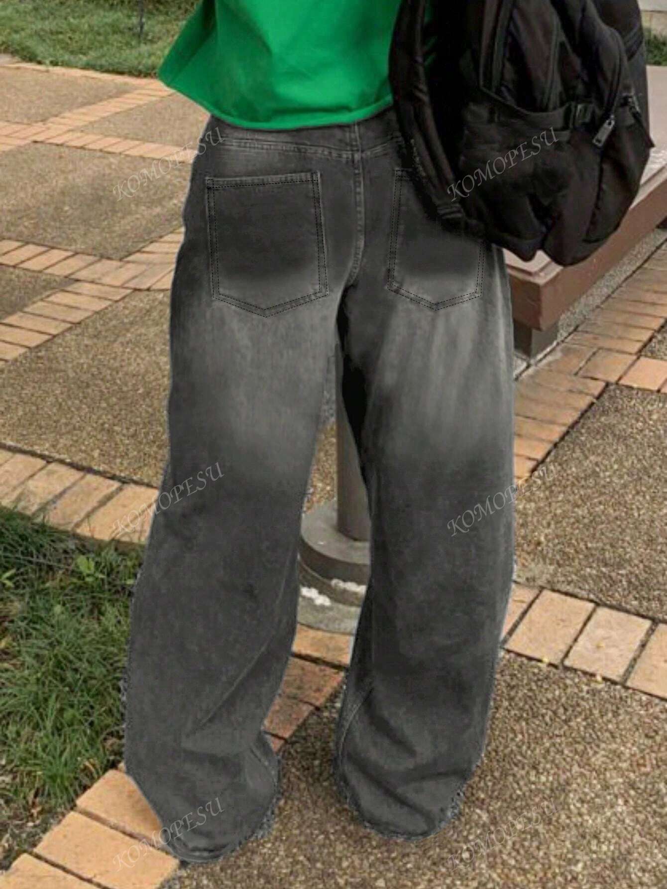 TOP Cross-Border European And American Street New Spring And Autumn Loose Casual Slim Mid-Waist Straight Pants Women's Jeans